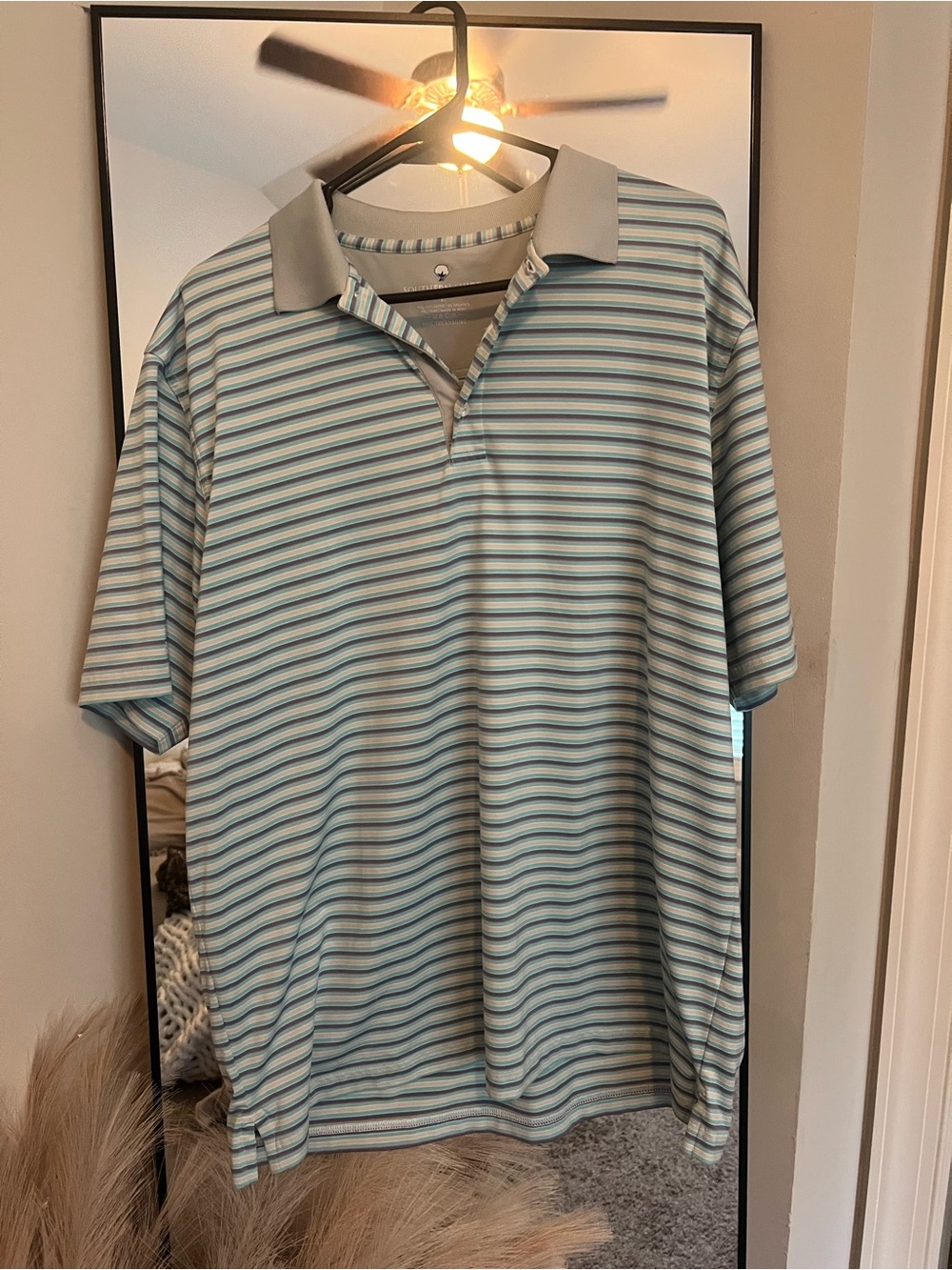 The Southern Shirt Company Men's Striped Polo - Light Blue & Gray